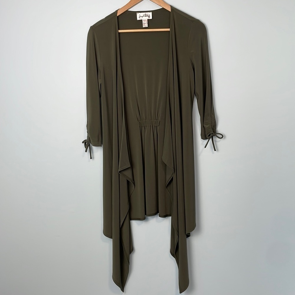 Joesph Ribkoff 3/4 Sleeve Waterfall Open Front Green Cardigan Size 8